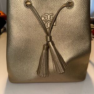 Gold Drawstring Leather Bag